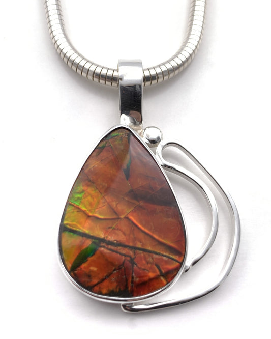 Ammolite Fossil Silver Pendant