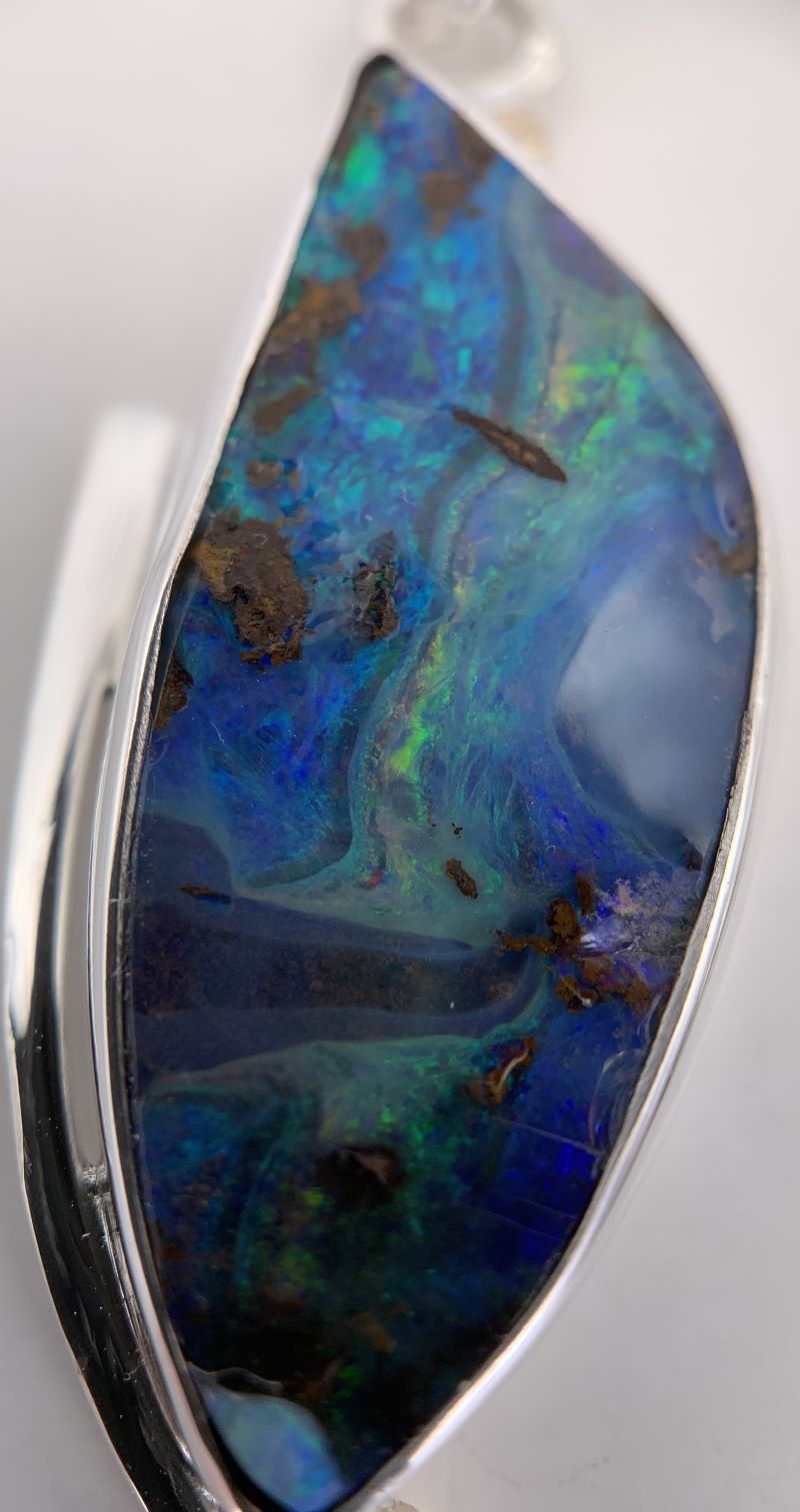 Australian Boulder Opal and Blue Zircon Silver/Gold Earrings