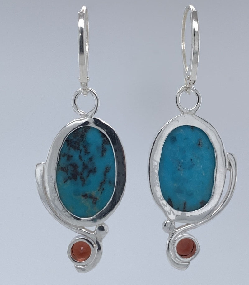Turquoise and Garnet Silver Earrings