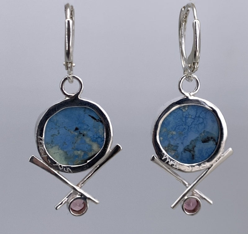 Kazakhstan Turquoise and Garnet Silver Earrings