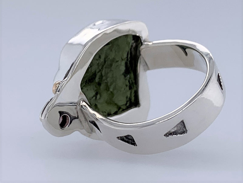 Moldavite/Sapphire Silver Ring