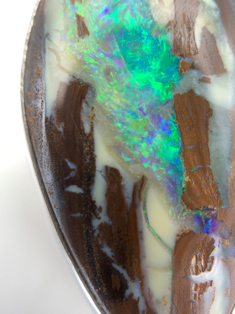 Australian Boulder Opal and Green Tourmaline Silver Pendant