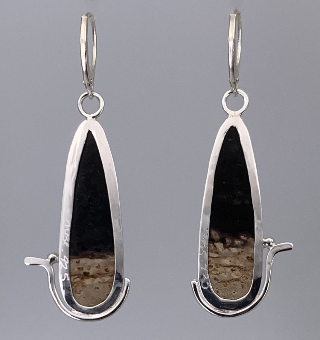 Fossil Palm Wood Silver Earrings