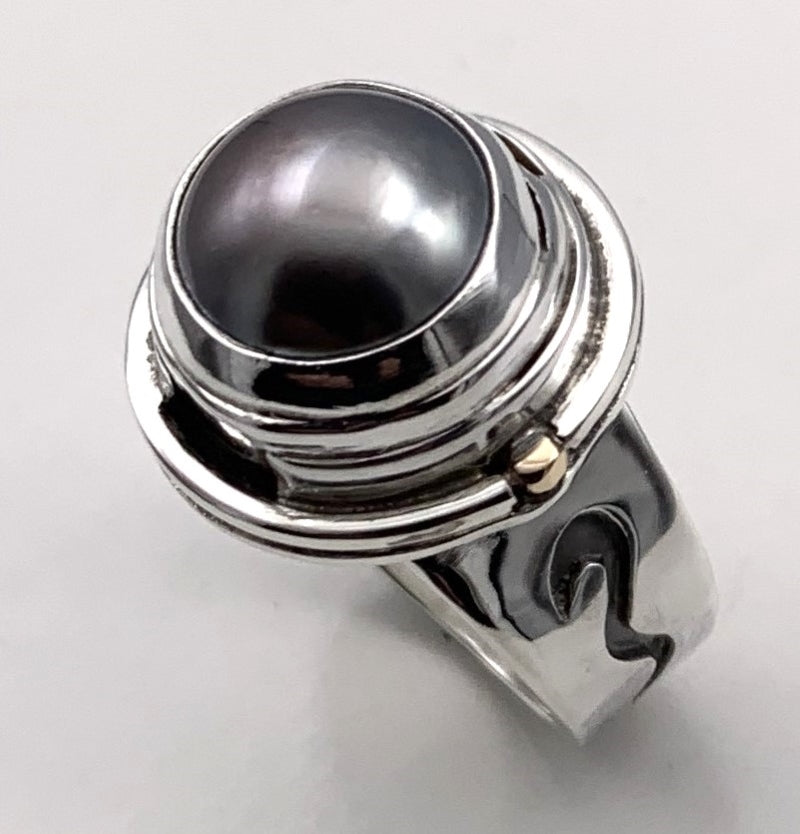 Black Tahitian Pearl Silver Ring