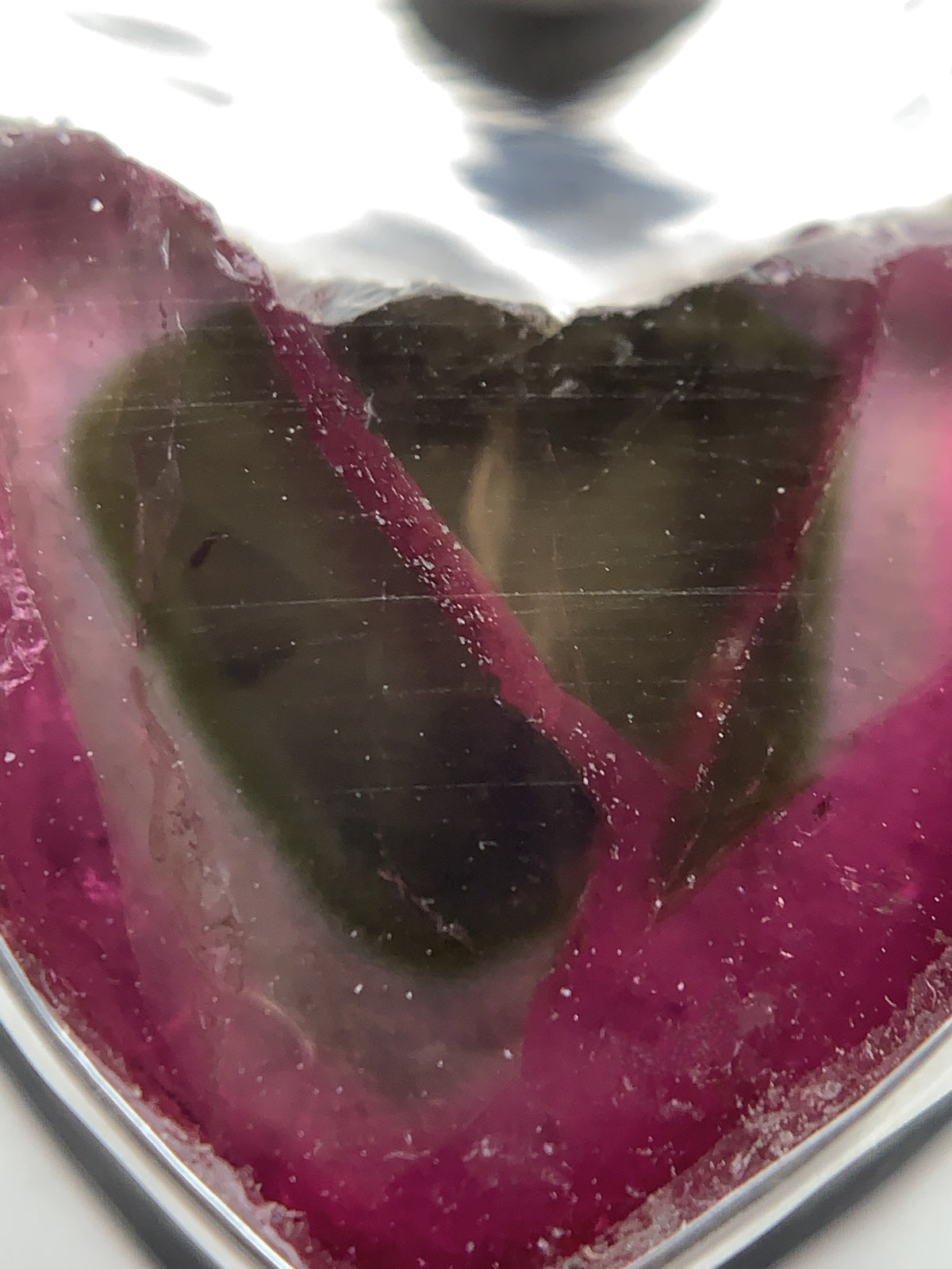 Watermelon Tourmaline and Moldavite Silver Pendant
