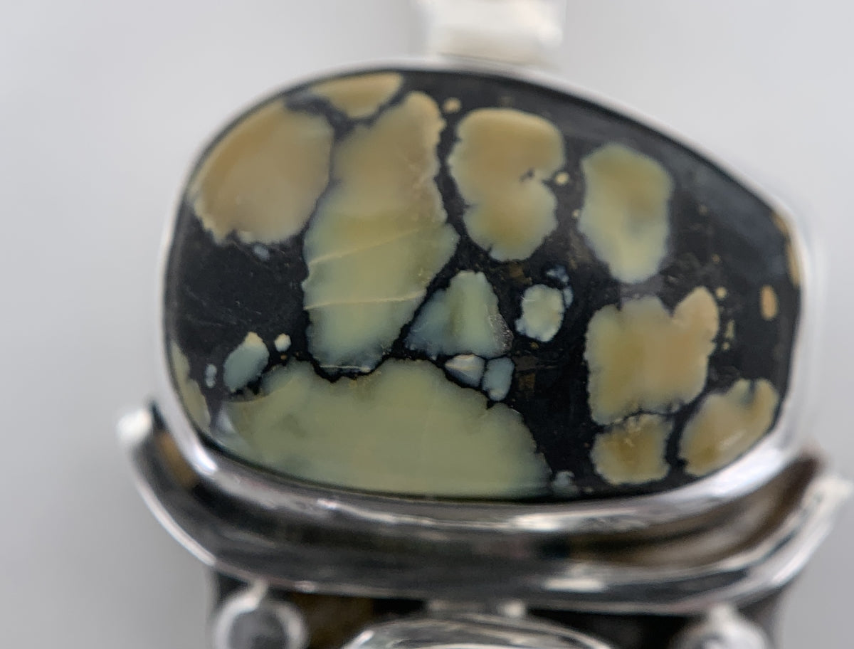 Varasite and Prehnite Silver Pendant