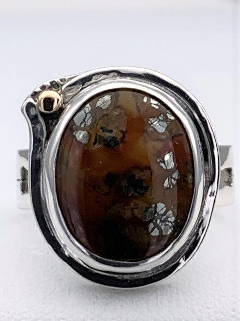 Agate w/ "Pyrite Flowers" Silver Ring