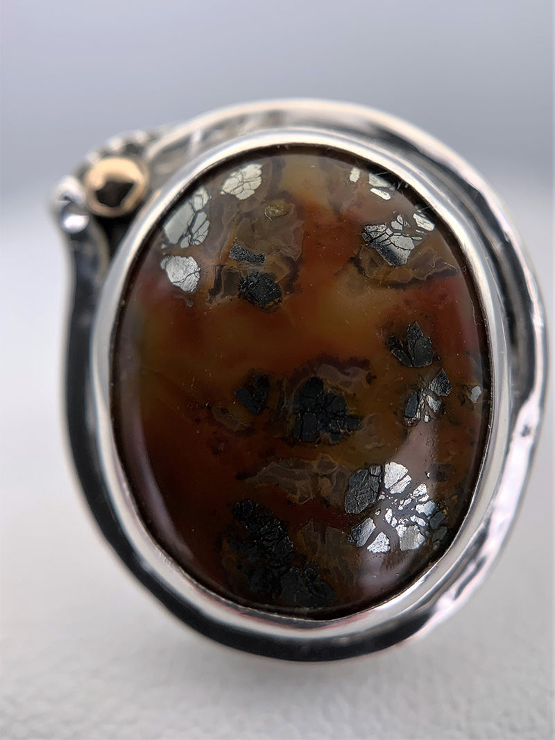 Agate w/ "Pyrite Flowers" Silver Ring