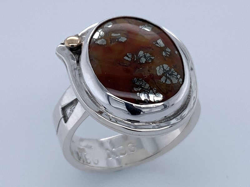 Agate w/ "Pyrite Flowers" Silver Ring
