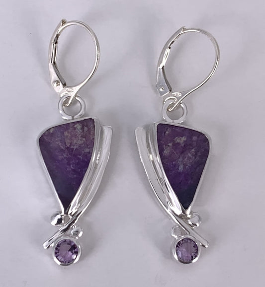 Amethyst Agate and Amethyst Silver Earrings