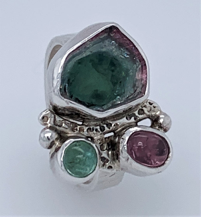 Watermelon Tourmaline/Tourmaline Silver Ring