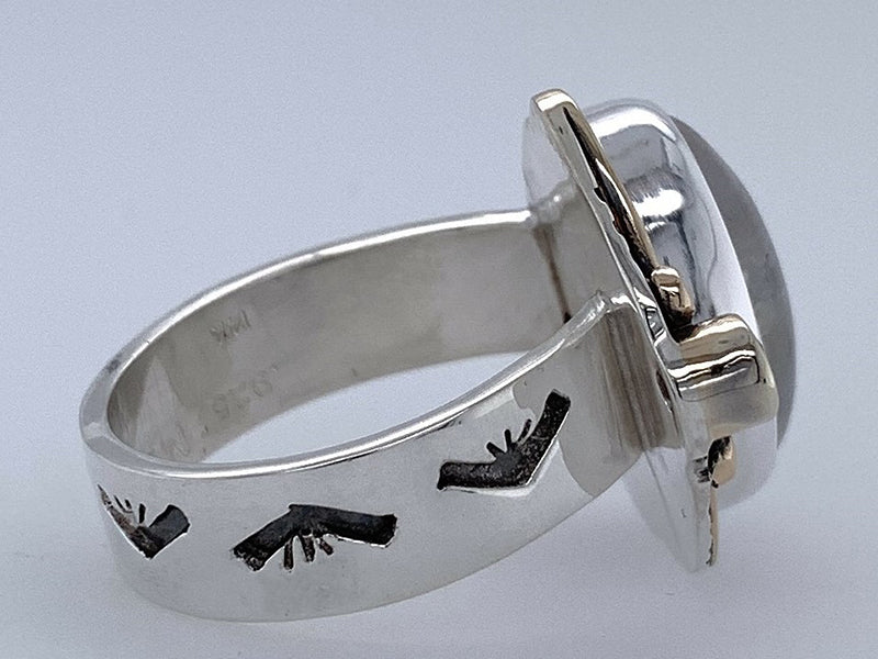 Rainbow Moonstone and Blue Zircon Silver/Gold Ring