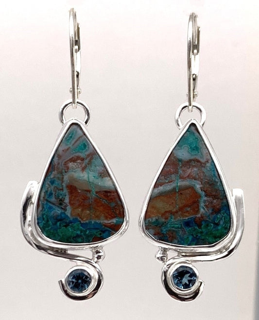 Chrysacola and Blue Topaz Silver Earrings