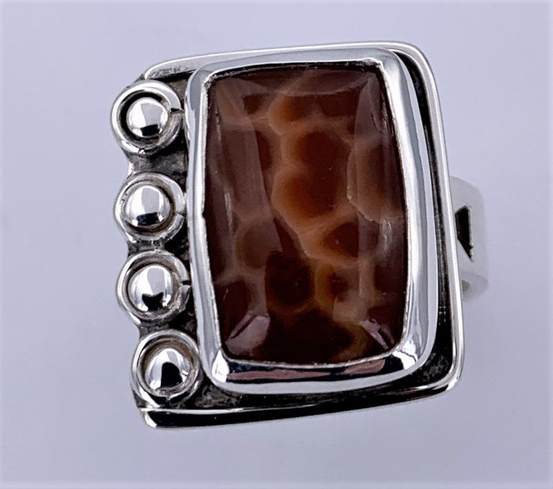 Orange Chalcedony Silver Ring