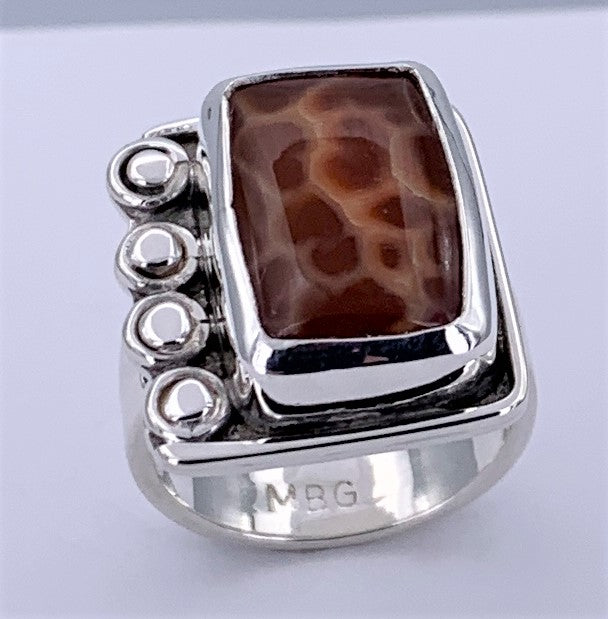 Orange Chalcedony Silver Ring