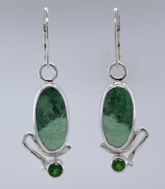 Green Garnet and Green Diopside Silver Earrings
