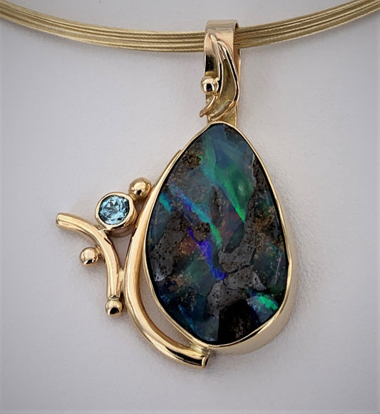 Opal w/ Zircon Gold Pendant