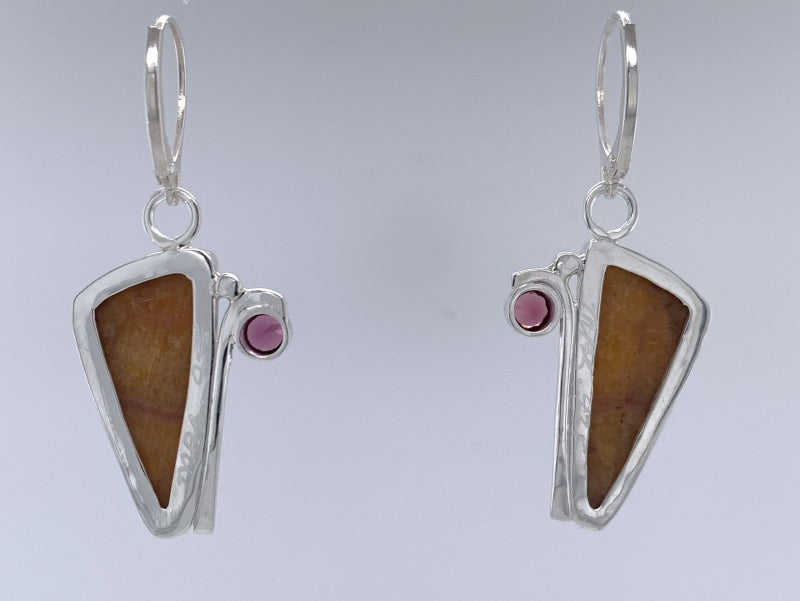 Canary Cancrinite and Garnet Silver Earrings