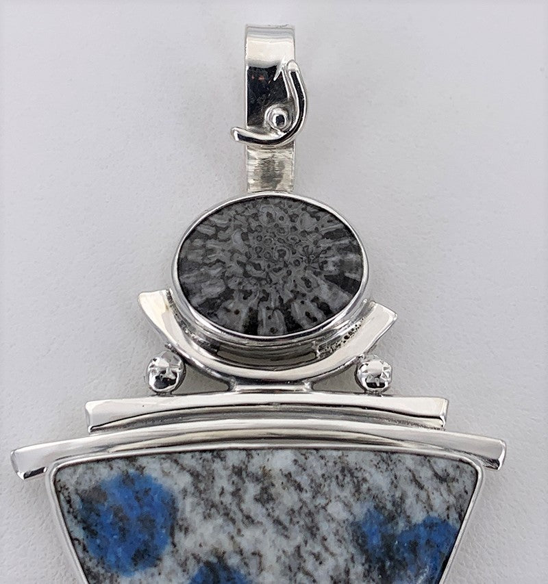 K2 Blue/Fossil Coral Silver Pendant