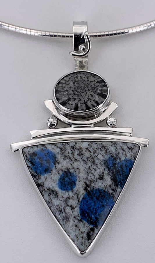 K2 Blue/Fossil Coral Silver Pendant
