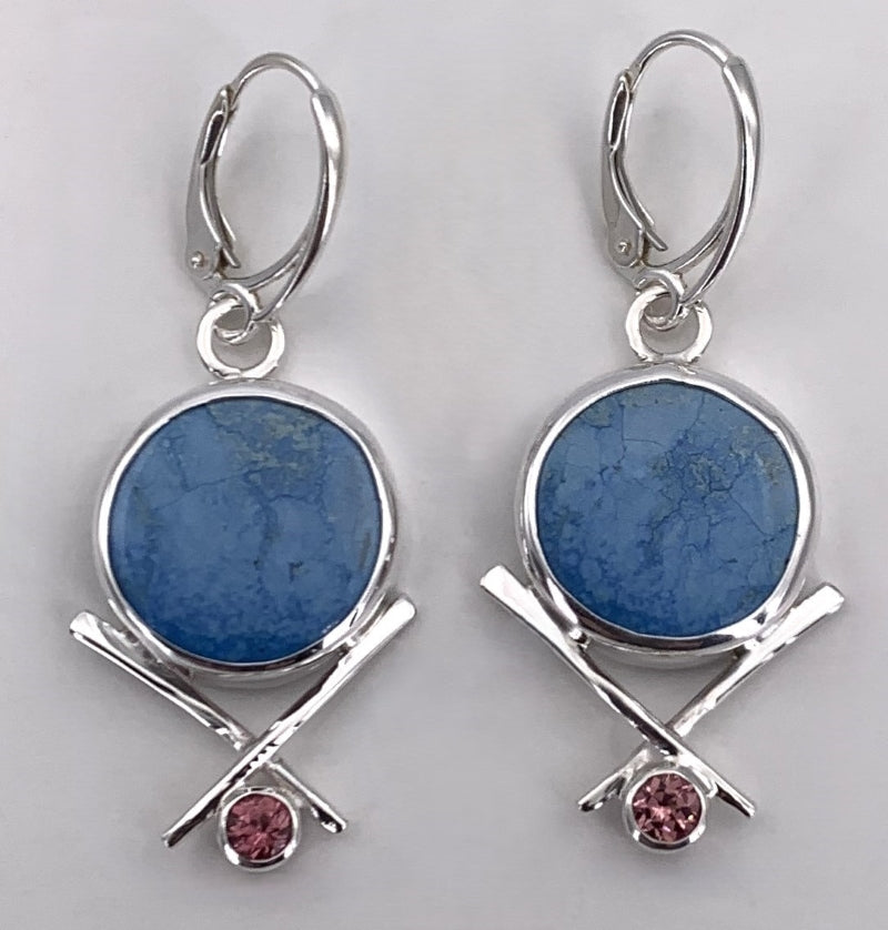 Kazakhstan Turquoise and Garnet Silver Earrings