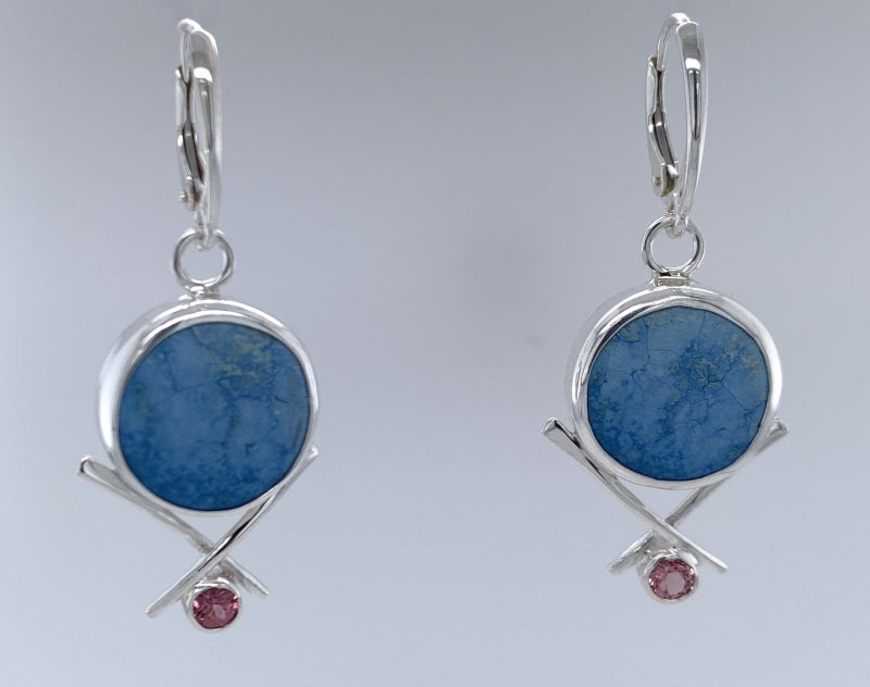 Kazakhstan Turquoise and Garnet Silver Earrings