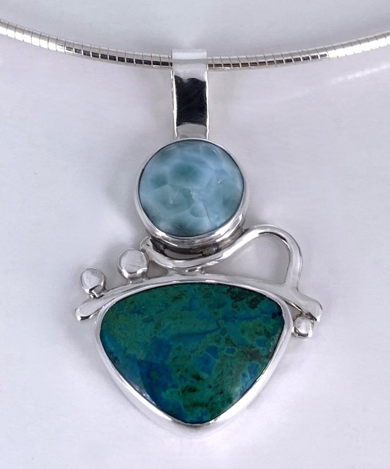 Chrysacola/Malachite and Larimar Silver Pendant