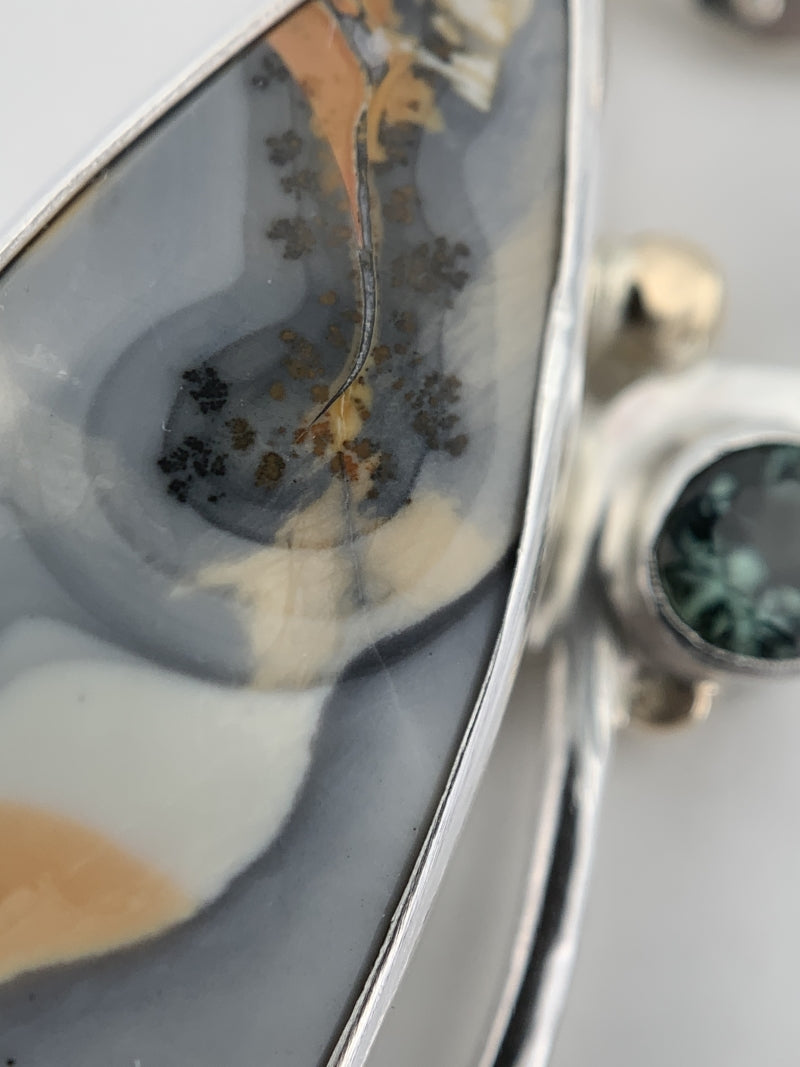 Malango Jasper and Sapphire Silver/Gold Earrings