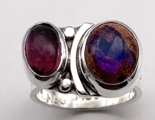 Mexican Opal and Tourmaline Silver Ring