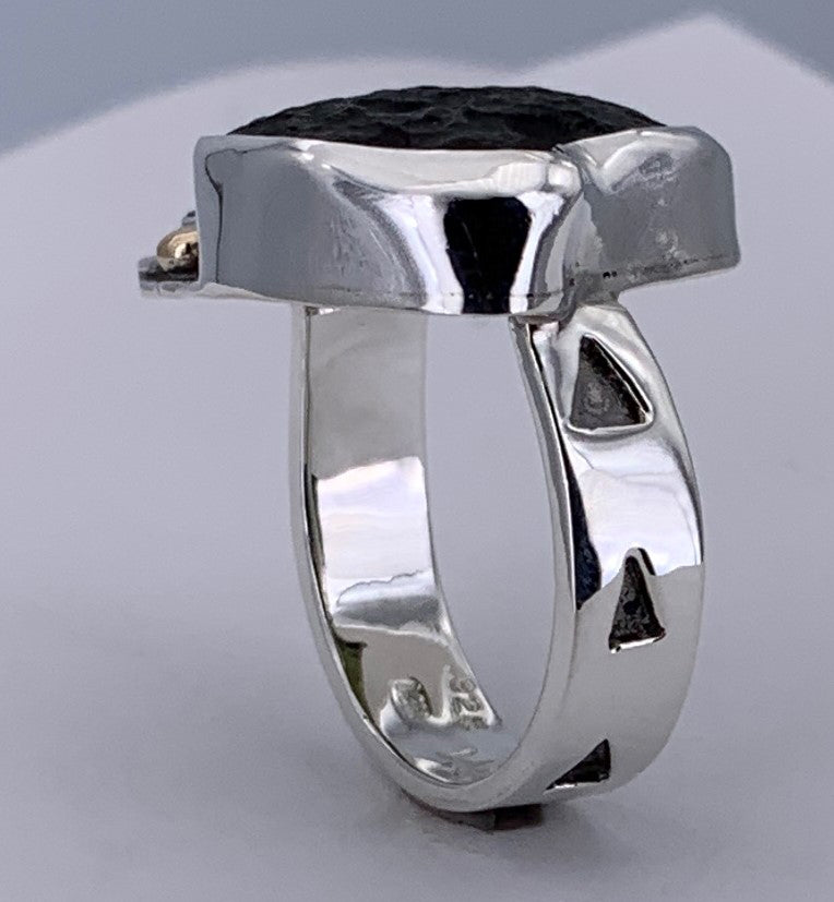 Moldavite/Sapphire Silver Ring