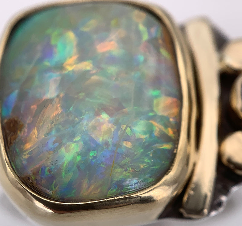 Australian Boulder Opal and Diamond Silver/Gold Ring