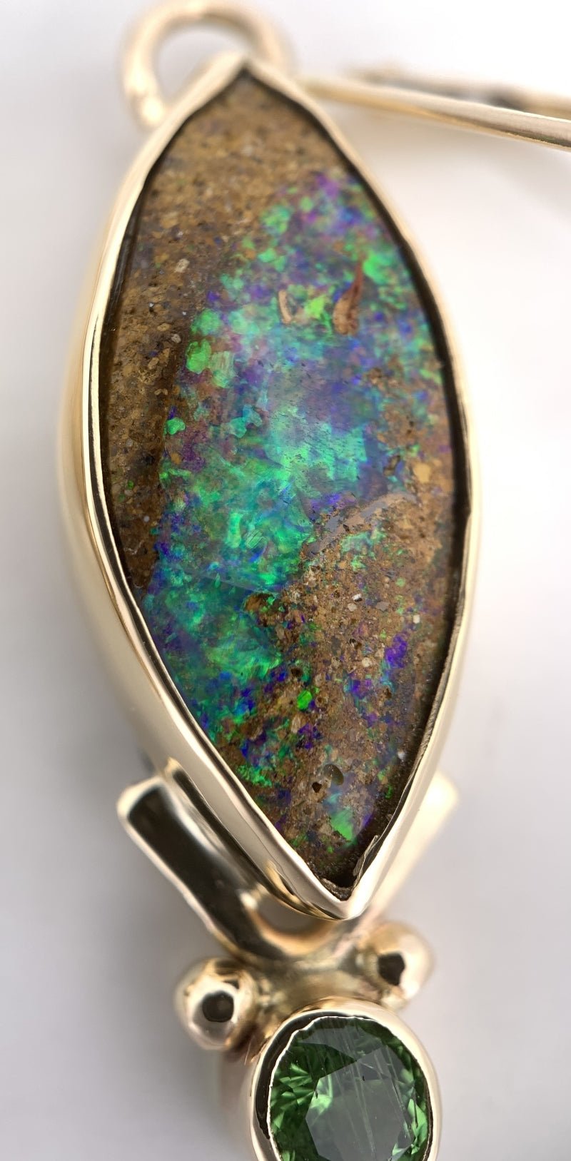 Australian Boulder Opal and Tsavorite Garnet Gold Earrings