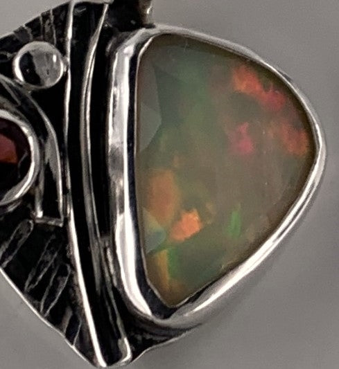 Ethiopian Opal and Garnet Silver Pendant