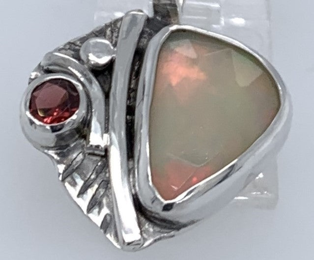 Ethiopian Opal and Garnet Silver Pendant