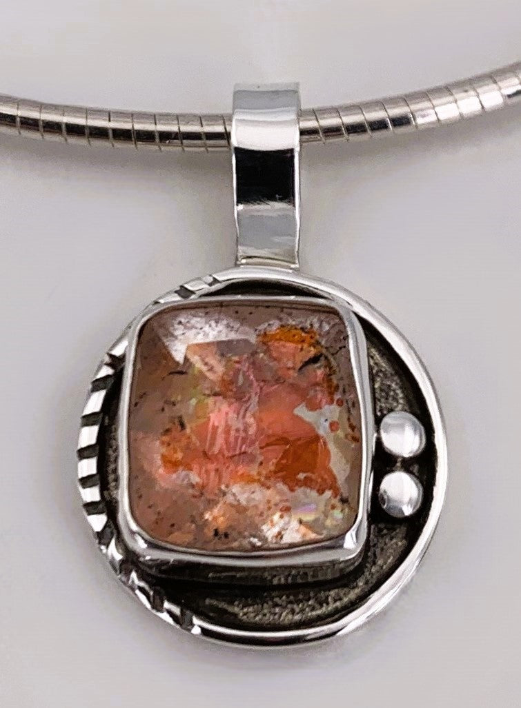 Quartz/Hematite Silver Pendant