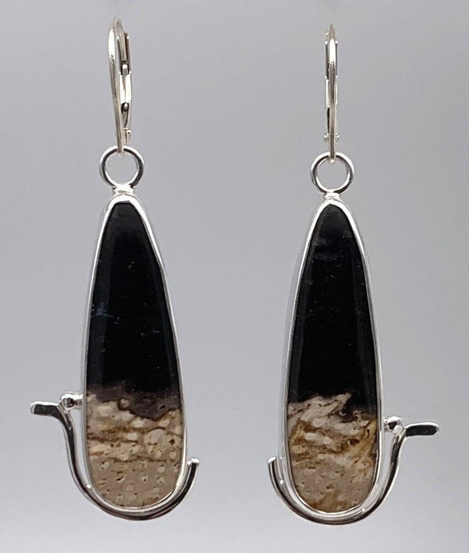 Fossil Palm Wood Silver Earrings
