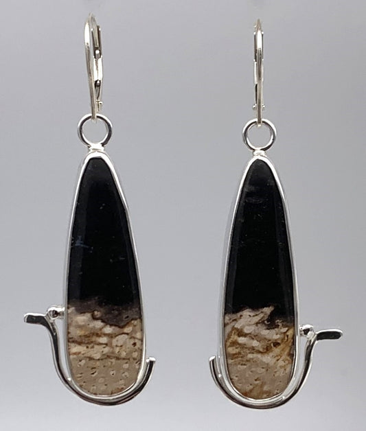 Fossil Palm Wood Silver Earrings