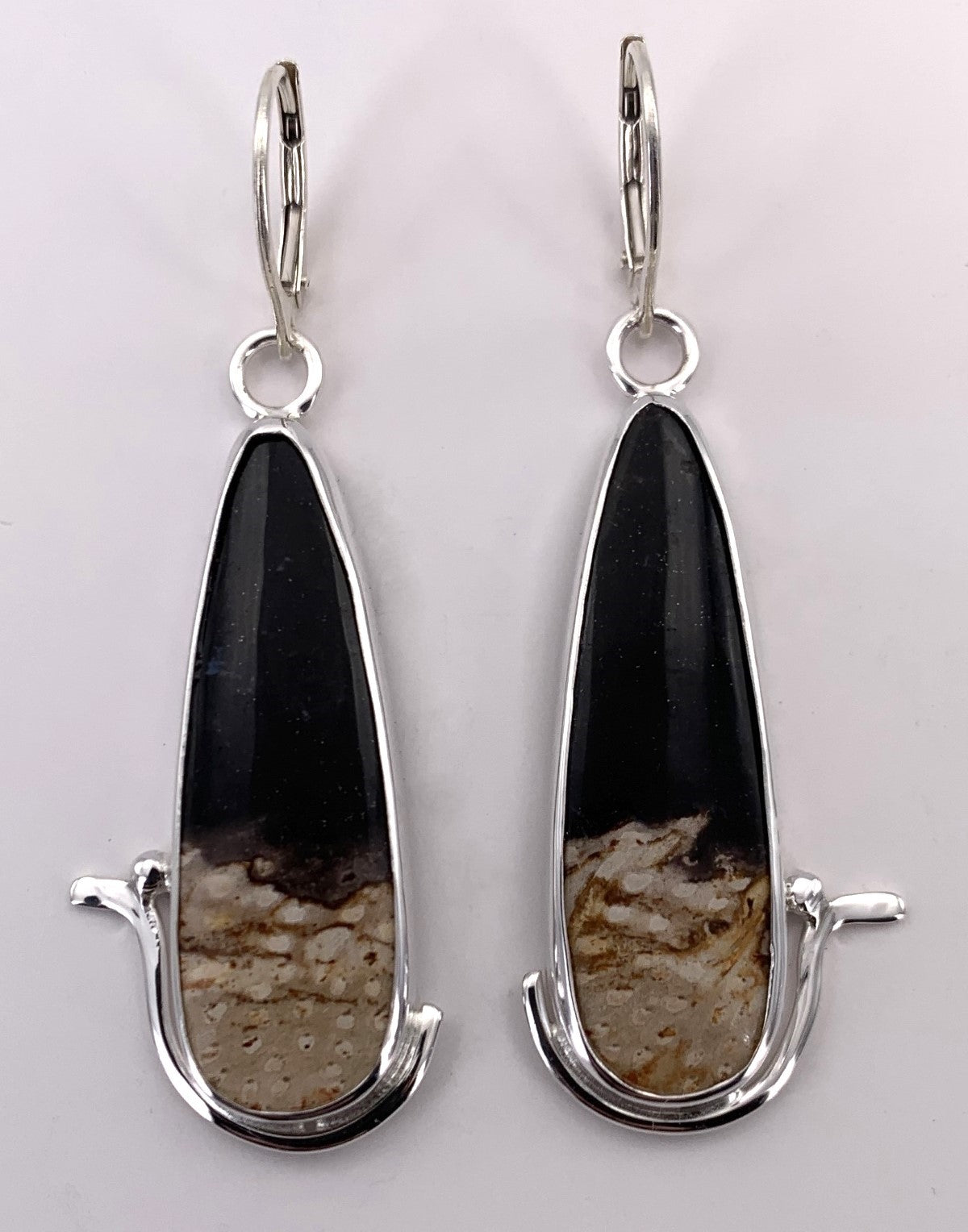 Fossil Palm Wood Silver Earrings