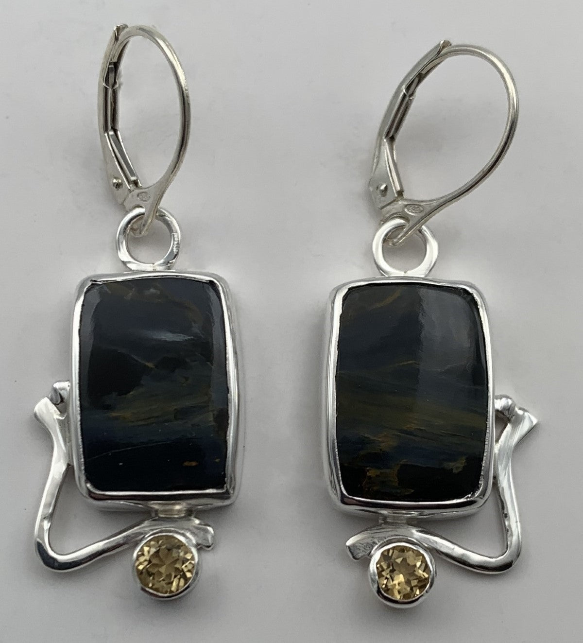 Pietersite and Citrine Silver Earrings