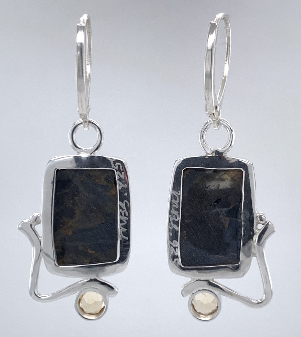 Pietersite and Citrine Silver Earrings