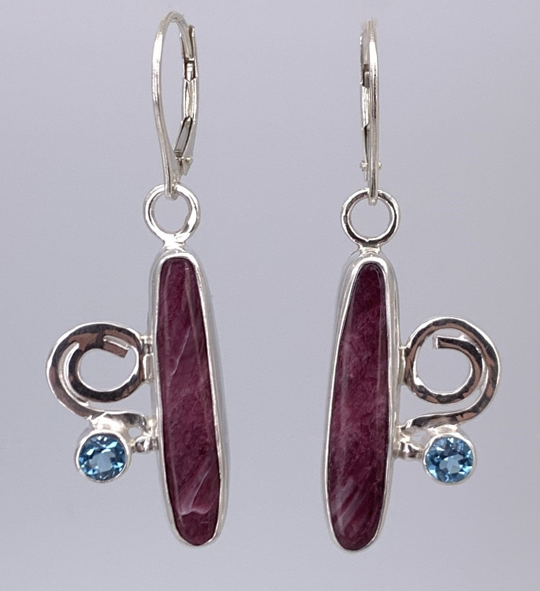 Spiny Oyster Shell and Topaz Silver Earrings