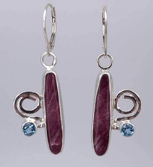 Spiny Oyster Shell and Topaz Silver Earrings