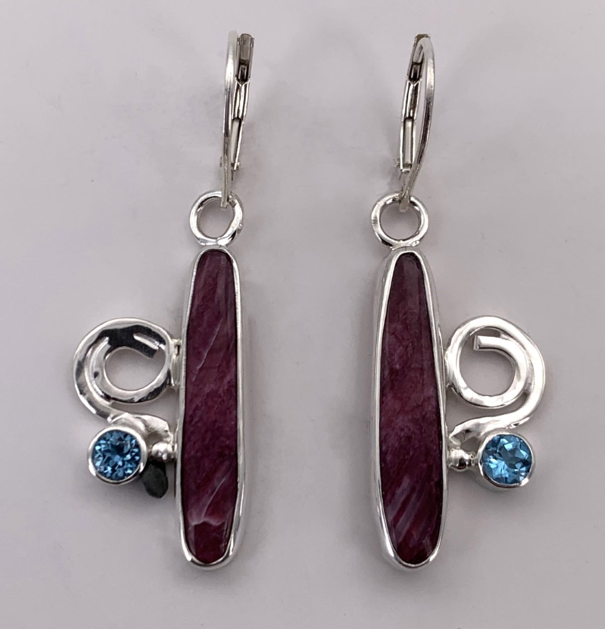 Spiny Oyster Shell and Topaz Silver Earrings