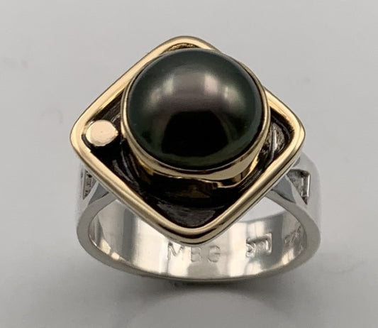 Black Tahitian Pearl Silver/Gold Ring