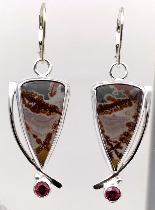 Utah Jasper and Rhodalite Garnet Silver Earrings