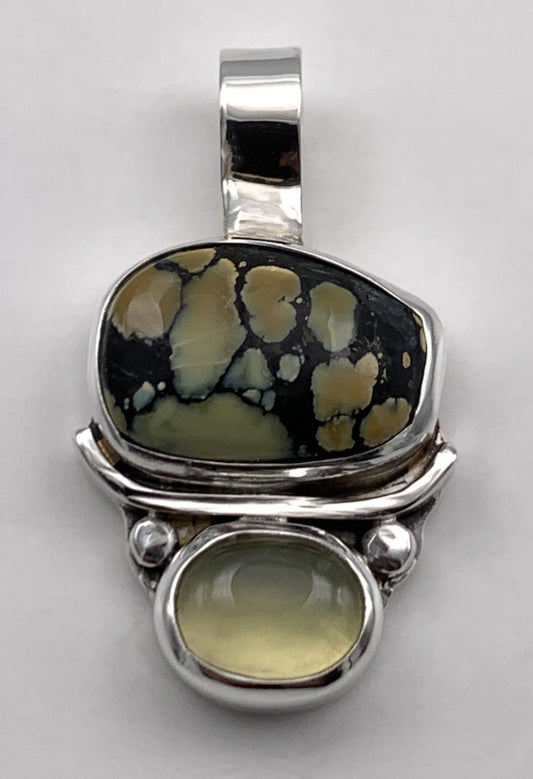 Varasite and Prehnite Silver Pendant