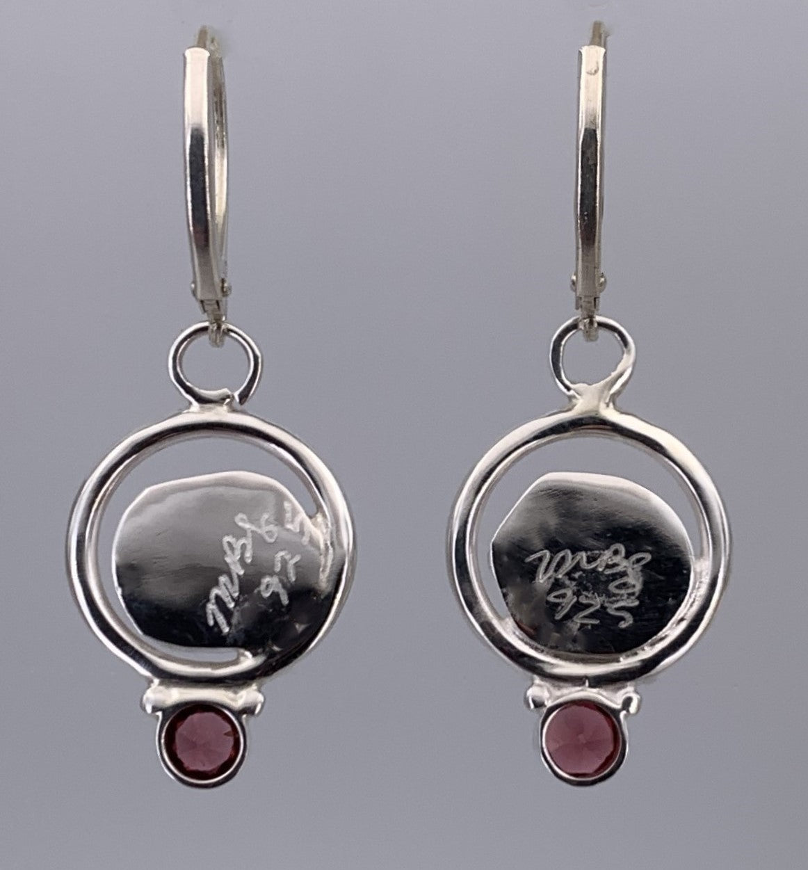 Watermelon Tourmaline and Garnet Silver Earrings