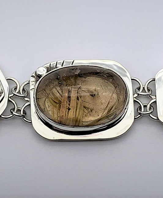 Aqua Crystal Slices, Rutilated Quartz and Montana Agate Link Bracelet