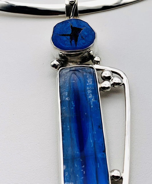 Kyanite and Azurite Geode set in Silver