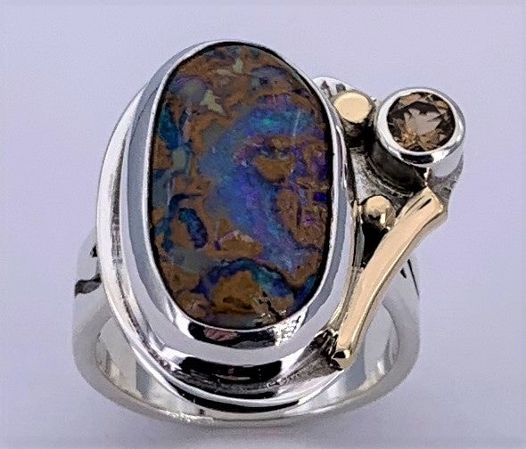 Boulder Opal w/ Citrine Silver Ring